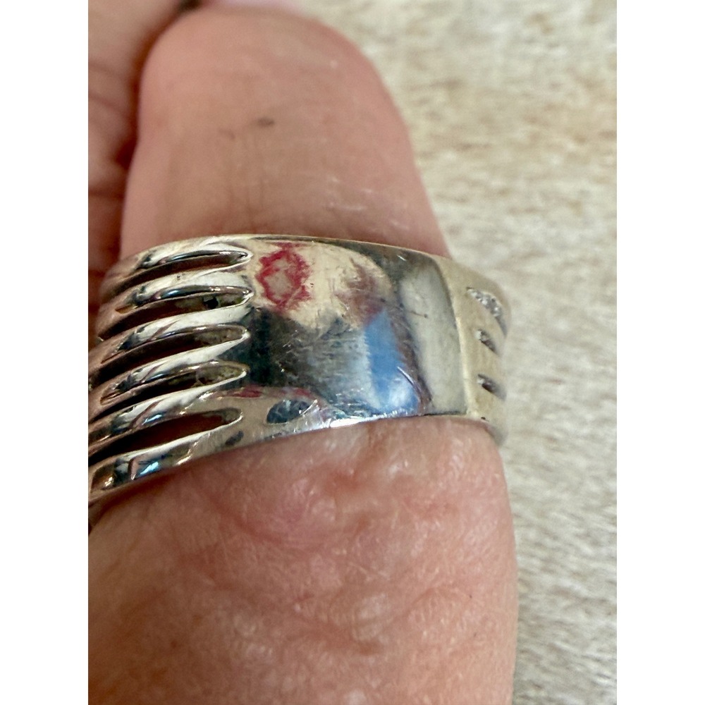 Silver Tone Multi Band Wrap Ring Pave Cubic Zirconia Statement Stacked Style - Picture 4 of 6